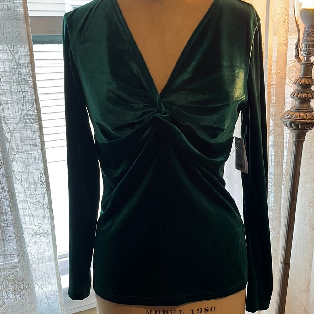 Morgan Taylor Green Ruched Long Sleeve Blouse